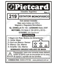 ESTATOR PIETCARD 219 MOTOMEL CG150 S2/RX 150 8 POLOS