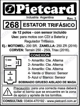 ESTATOR PIETCARD 268 TRIFASICO MOT.SR200/ZAN.250ZR/TRIAX 250 12 POLOS
