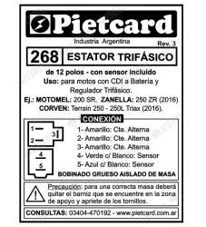 ESTATOR PIETCARD 268 TRIFASICO MOT.SR200/ZAN.250ZR/TRIAX 250 12 POLOS