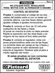 REGULADOR PIETCARD 1033 CTE. CONTINUA 12V TRIFASICO 20A