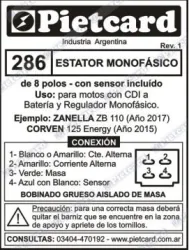 ESTATOR PIETCARD 286 MONOFASICO 8 POLOS ZB 110/ENERGY 125