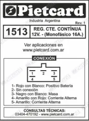 REGULADOR PIETCARD 1513 CTE. CONTINUA 12V MONOFASICO 16A