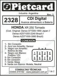 CDI PIETCARD 2328 DIGITAL ALIMEN. A BATERIA HONDA XR 250 TORNADO