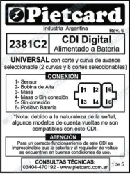 CDI PIETCARD 2381C2 UNIV. A BAT. 12V CONFIGURABLE 8 CORTES/2 CURVAS
