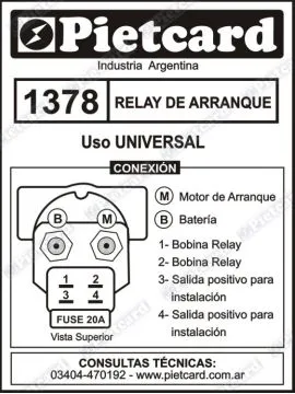 RELAY ARRANQUE PIETCARD 1378 UNIVERSAL