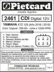 CDI PIETCARD 2461 DIGITAL A BATERIA 12V YAMAHA XTZ 125 2016/18