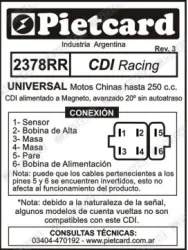 CDI PIETCARD 2378RR RACING UNIV. P/MOTOS CHINAS HASTA 250CC