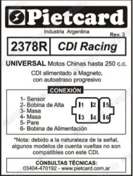 CDI PIETCARD 2378R RACING UNIV. P/MOTOS CHINAS HASTA 250CC