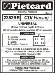 CDI PIETCARD 2382RR RACING UNIV. MOTOS CHINAS HASTA 250CC