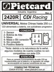 CDI PIETCARD 2420R RACING UNIV. MOTOS CHINAS HASTA 250CC