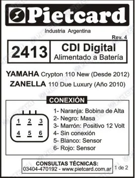 CDI PIETCARD 2413 DIGITAL A BAT. YAMAHA NEW CRYPTON/ZANELLA DUE 110