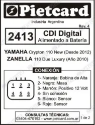 CDI PIETCARD 2413 DIGITAL A BAT. YAMAHA NEW CRYPTON/ZANELLA DUE 110