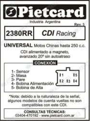 CDI PIETCARD 2380RR RACING UNIV. MOTOS CHINAS HASTA 250CC