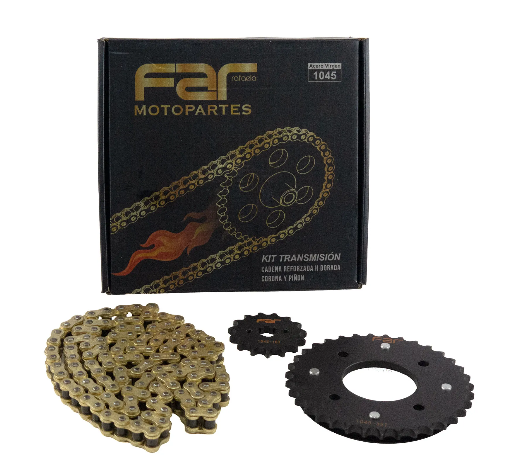 KIT TRANSMISION FAR NEGRA C/CADENA 35/15 DORADA C100 BIZ