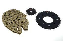 KIT TRANSMISION FAR NEGRA C/CADENA 35/15 DORADA C100 BIZ