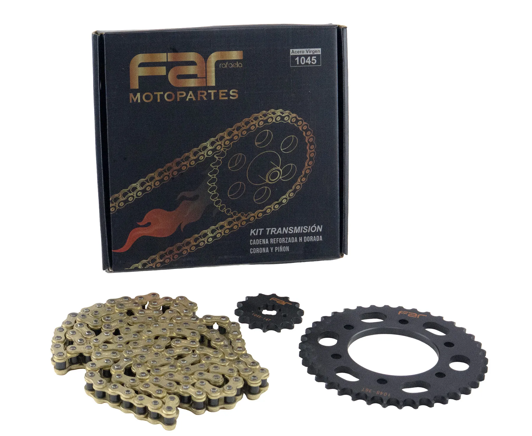 KIT TRANSMISION FAR NEGRA C/CADENA DORADA 38/14 FZ 16