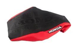 FUNDA ASIENTO LFM CENTAURO TITAN 150 NEGRA BORDE ROJO LOGO HONDA