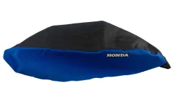 FUNDA ASIENTO LFM CENTAURO TITAN 150 NEGRA BORDE AZUL LOGO HONDA
