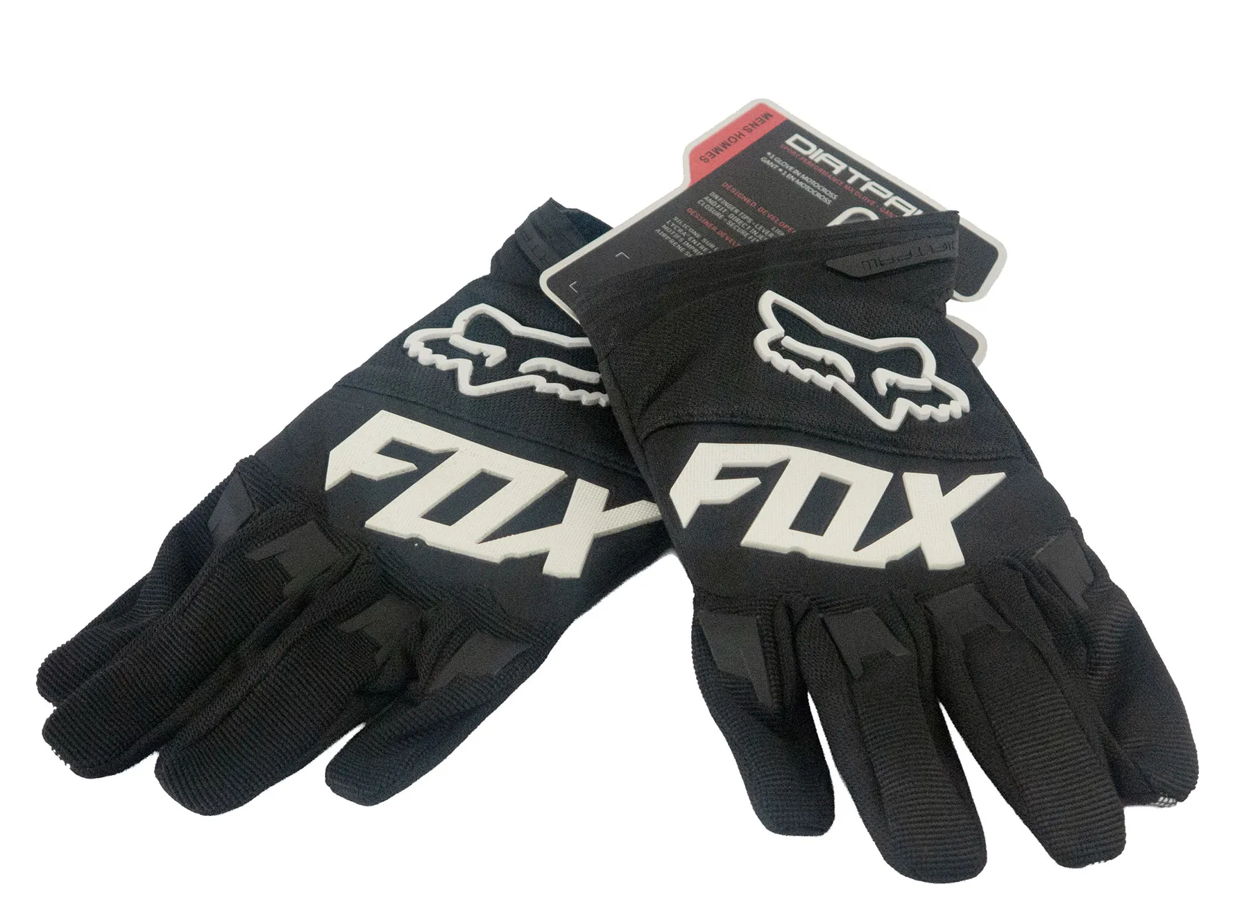 GUANTES FOX MOTOCROSS NEGRO LOGO BLANCO CALIDAD PREMIUM (L)