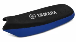 FUNDA ASIENTO LFM CENTAURO YBR 125 NEGRA BORDE AZUL LOGO YAMAHA