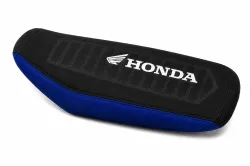 FUNDA ASIENTO LFM CENTAURO WAVE 110S NEGRA BORDE AZUL LOGO HONDA