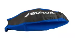 FUNDA ASIENTO LFM TORNADO CENTAURO NEGRA BORDE AZUL LOGO HONDA