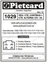REGULADOR PIETCARD 1029 12V TODAY/HERO100/MAGIC/MAGISTER