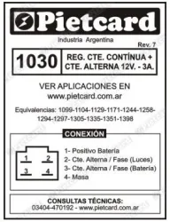 REGULADOR PIETCARD 1030 PIAGGIO/VESPA EQUIV 1129 GUERRERO
