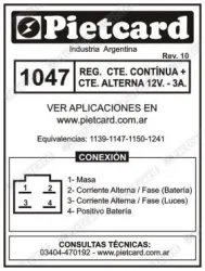 REGULADOR PIETCARD 1047 SIGMA/CRYPTON110/CG TITAN 150