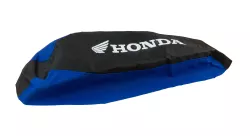 FUNDA ASIENTO LFM WAVE 2014 CENTAURO NEGRA BORDE AZUL LOGO HONDA