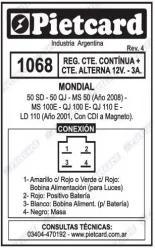 REGULADOR PIETCARD 1068 MONDIAL QJ100E C/C + C/A 12V.