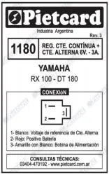 REGULADOR PIETCARD 1180 YAMAHA RX 100/DT 180 C/C + C/A 6V.