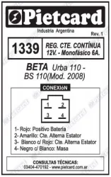 REGULADOR PIETCARD 1339 BETA URBA CTE. CONTÍNUA 12V. MONOFÁSICO 6A