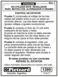 REGULADOR PIETCARD 1399  HONDA XR 125 C/C 12 VOLT. (TRIFÁSICO 12A.)