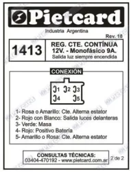 REGULADOR PIETCARD 1413 BLITZ 110/200 SKUA /250 SKUA MONOF. 9A