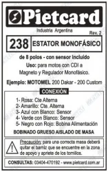 ESTATOR PIETCARD 238 MOTOMEL DAKAR 200 MONO 8 POLOS