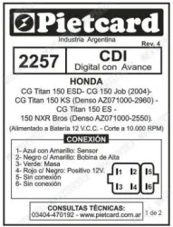 CDI PIETCARD 2257 HONDA CG TITAN 150 / NXR 150 BROSS BRASIL