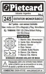 ESTATOR PIETCARD 245 YAMAHA YBR CHINA MONOF. 7POLOS