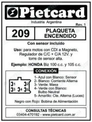ESTATOR PIETCARD 209 BOBINAS Y SENSOR HONDA BIZ 100-105