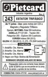 ESTATOR PIETCARD 243 TRIFÁSICO DE 11 POLOS MOTOMEL 250 / ZTT