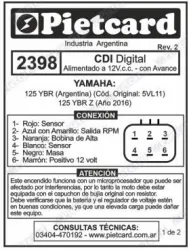 CDI PIETCARD 2398 YAMAHA YBR 125 (ARG) CÓD. ORIGINAL: 5VL1