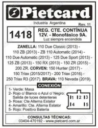 REGULADOR PIETCARD 1418 ZANELLA ZB 110/HUNTER 150/OTRAS