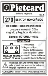 ESTATOR PIETCARD 270 MOTOMEL BLITZ 110 MONOF. 8 POLOS