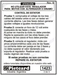 REGULADOR PIETCARD 1423 12V. TRIFÁSICO 12A. C/SALIDA LUCES ENCENDIDO