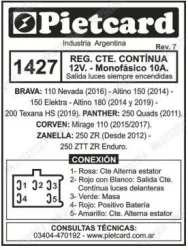 REGULADOR PIETCARD 1427 12V. MONOFÁSICO 10A. C/SALIDA LUCES ENCENDIDO
