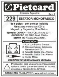 ESTATOR PIETCARD 229 GUERRERO TRIP 110/BRAVA 110/BIX CE-21
