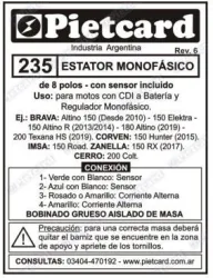 ESTATOR PIETCARD 235 ZANELLA RX 150/IMSA ROAD/ALTINO