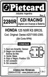 CDI PIETCARD 2280R NXR 125 KS BROS A BATERIA S/CORTE