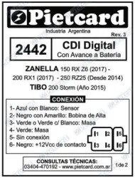 CDI PIETCARD 2442 RZ25 2014 AVANCE A BATERIA