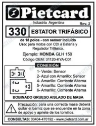 ESTATOR PIETCARD 330 TRIFASICO 18P AISLADO GLH 150